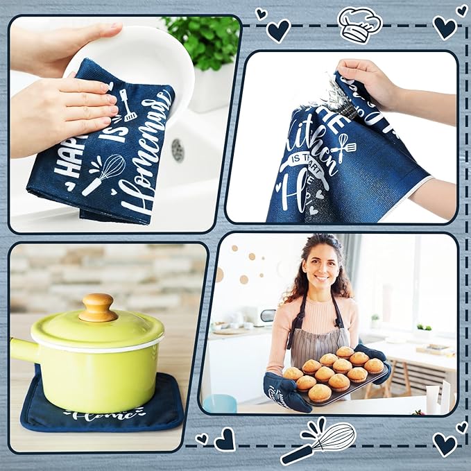 Leinuosen 8 Pcs Kitchen Towels and Oven Mitts Sets Pot Holders Dishcloths Set