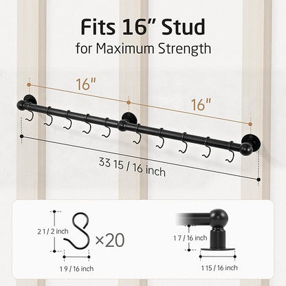 KES 130lb High-Capacity 32 Inch Pot Rack Wall Mounted