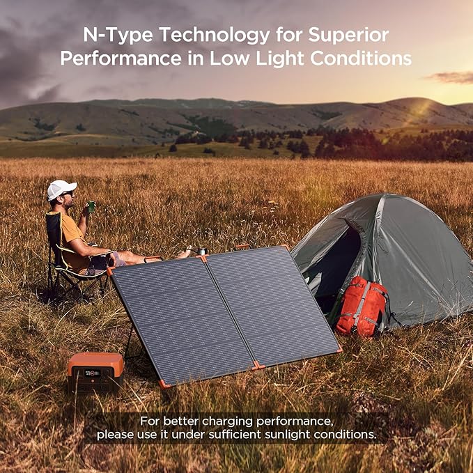 N-Type 16BB 180W Portable Solar Panel,Camping Essentials,Foldable Solar Charger for Power Station,25% Efficiency IP68 Waterproof,17V Output with 2 Reinforced Kickstands for RV Blackout Hurricane