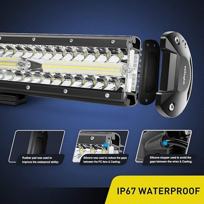 Nilight 12 Inch 300W LED Light Bar Triple Row Flood Spot Combo, Aluminum Housing, IP67 Waterproof, 30000LM, 2 Years Warranty