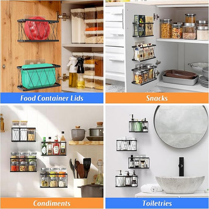 BasicForm 4 Pack Metal Kitchen Inside Cabinet Door Organizer, Adhesive Lid