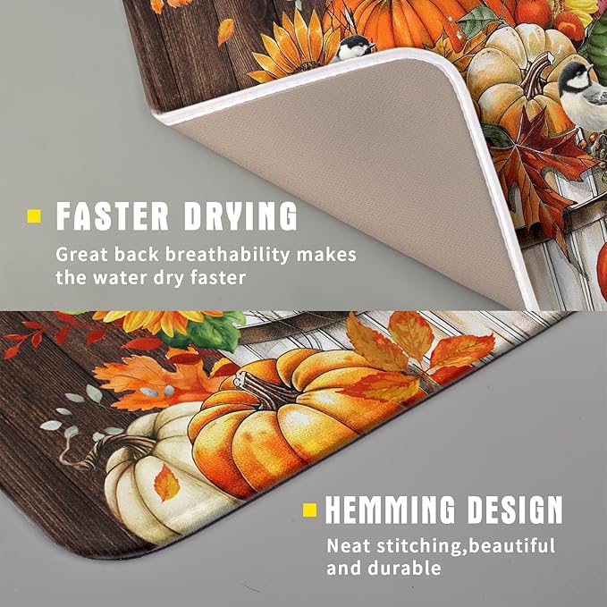 Fall Pumpkin Dish Drying Mat for Kitchen Counter Decor 16x18 Inch Halloween