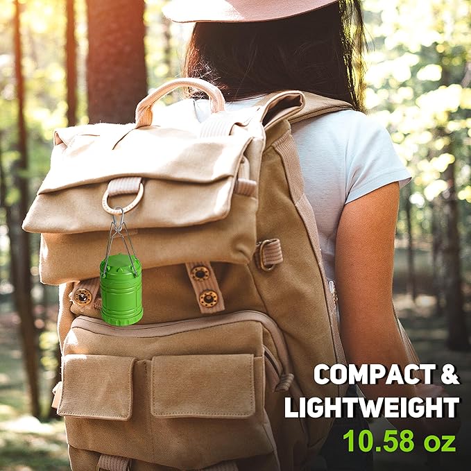 2-Pack Mini LED Camping Lanterns, Portable Camping Lights, Outdoor Tent Lights, Essential Emergency Lights for Power Outages, Hiking, Survival Kit for Hurricane, Green