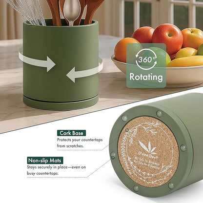 D'vine Dev 360° Rotating Utensil Holder Set – 7.2"+5" Kitchen Utensil Crocks