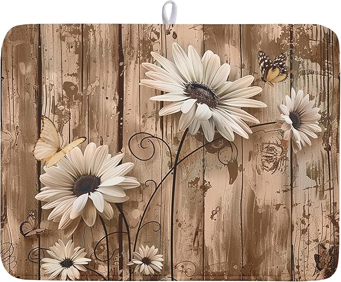 Summer Daisy Flowers Dish Drying Mat