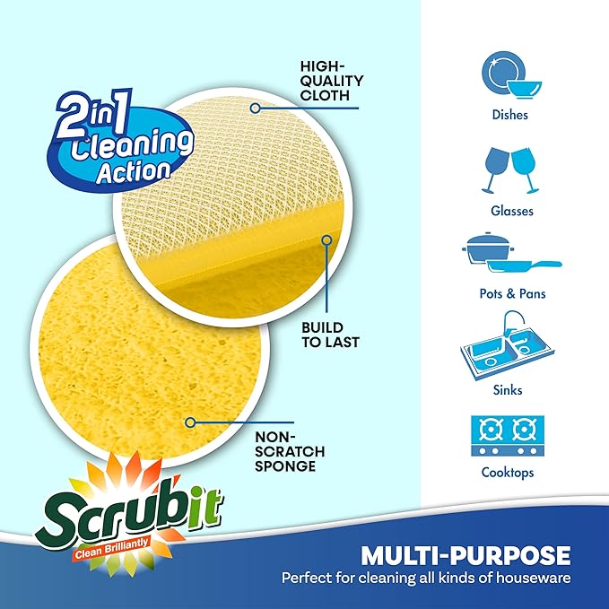 Scrub and Wipe Cleaning Pads – SCRUBIT Dual Sided Scouring Pad and Sponge