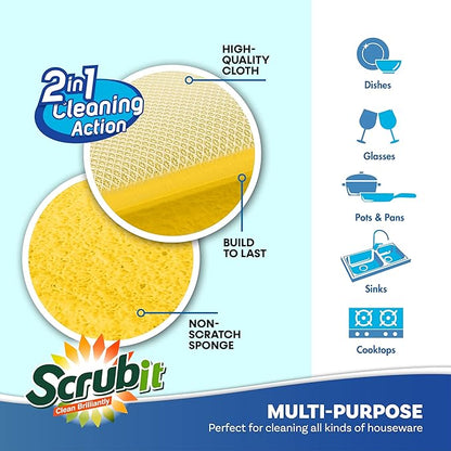 Scrub and Wipe Cleaning Pads – SCRUBIT Dual Sided Scouring Pad and Sponge