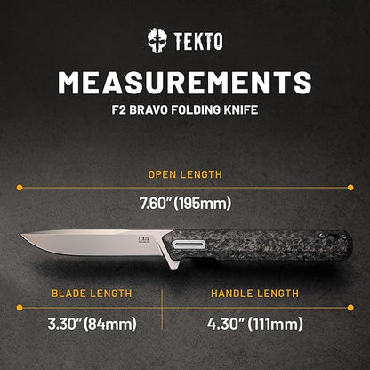 F2 Bravo Folding Knife Pocket - D2 Steel Blade, Ceramic Ball Bearings - EDC - Snap, Swift Flip - Camping, Backpacking - 2.4oz (68g), Forged Carbon Handle, Silver Titanium Accents