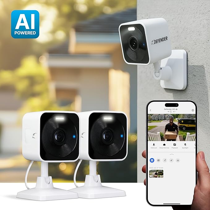 Defender GO 2K AI Powered WiFi Indoor/Outdoor Home, Baby Security Camera