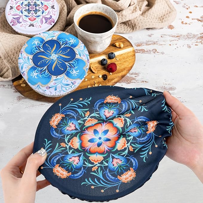 5 Pieces Bowl Covers Reusable, 5 Size Elastic Cloth Bowl Covers