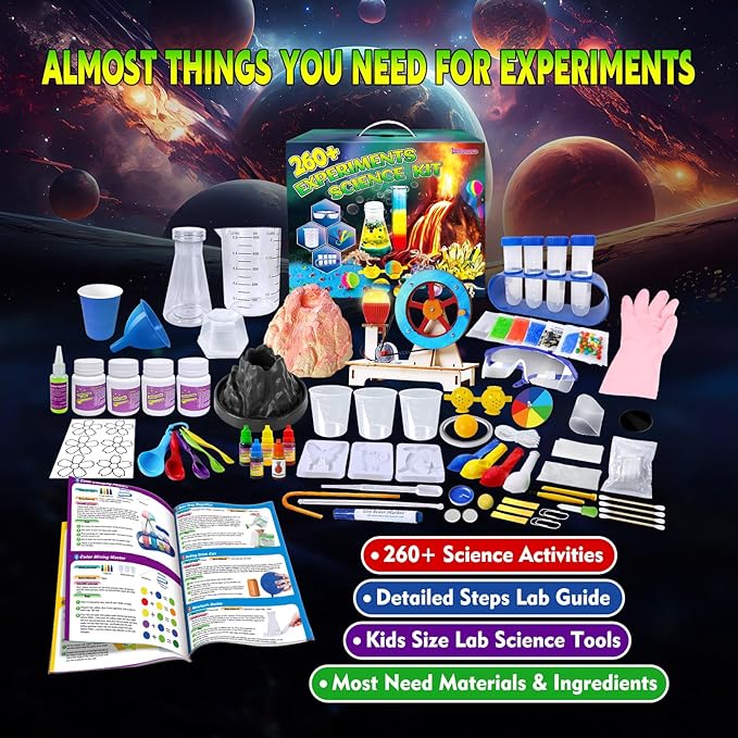 260 Experiments Science Kits for Kids, S.T.E.M Kit Magic Chemistry Physics Set, Boys Girls Toys Gifts Ideas Birthday Christmas, Volcano, Gemstone, Earth, Science Projects