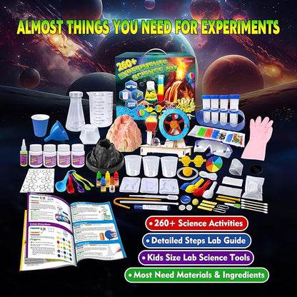 260 Experiments Science Kits for Kids, S.T.E.M Kit Magic Chemistry Physics Set, Boys Girls Toys Gifts Ideas Birthday Christmas, Volcano, Gemstone, Earth, Science Projects