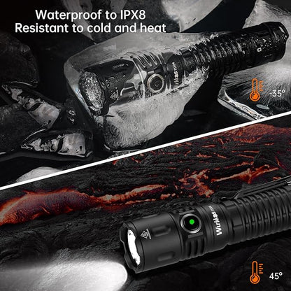 Wurkkos TD04 Tactical Flashlight, Handheld Flashlights Rechargeable, 3000 Lumens Super Bright LED Flashlight with Type C Charging Port Tail Switch for Camping, Hiking, Emergency, IP68 Waterproof