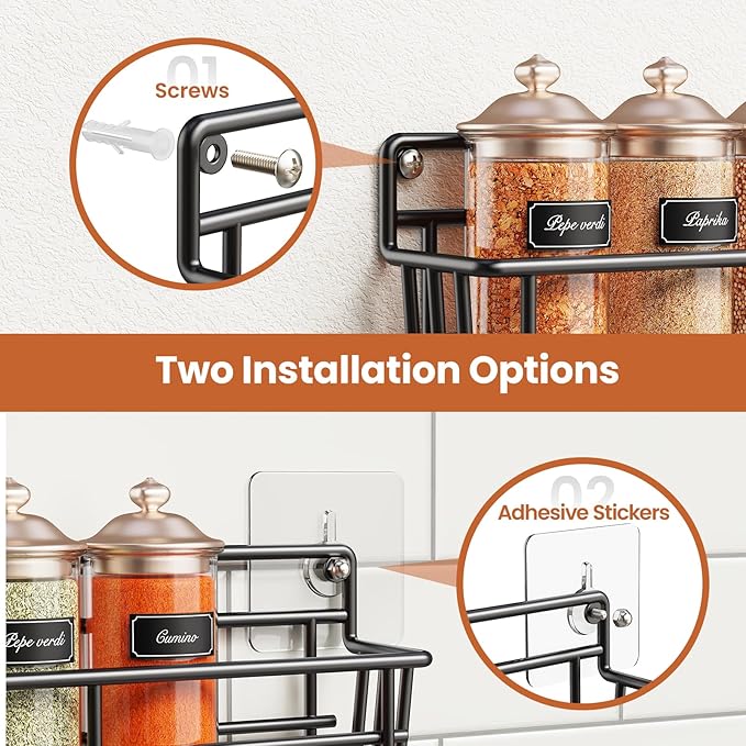 Mystozer Spice Rack Organizer Wall Mount, Hanging Spice Pantry Storage Shelf