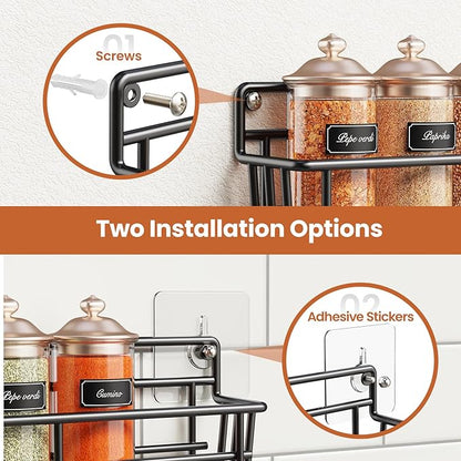 Mystozer Spice Rack Organizer Wall Mount, Hanging Spice Pantry Storage Shelf