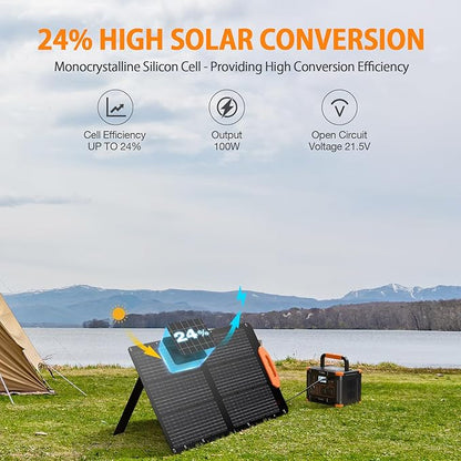 GRECELL 100W Solar Panel for Power Station Generator, 21.5V Portable Foldable Solar Panel with Fast Charger and Adjustable Kickstand Solar Cell Charger for Outdoor Camping RV Van Travel