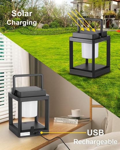 Outdoor Table Lamp, Led Lamps for Nightstand, Solar Lanterns Outdoor Hanging for Patio Waterproof, Cordless Battery Operated Lamp, Rechargeable Solar Lantern for Reading, Decor, Camping