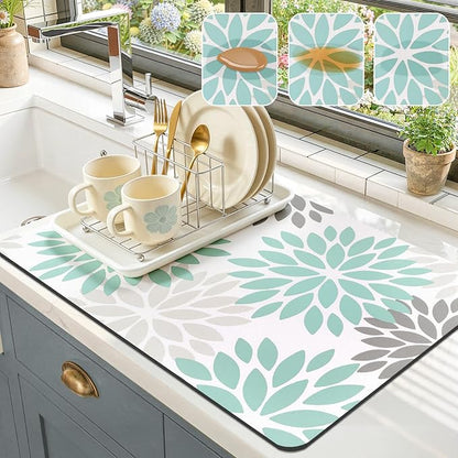 Findosom Floral Dish Drying Mat, Cuttable Drying Mat