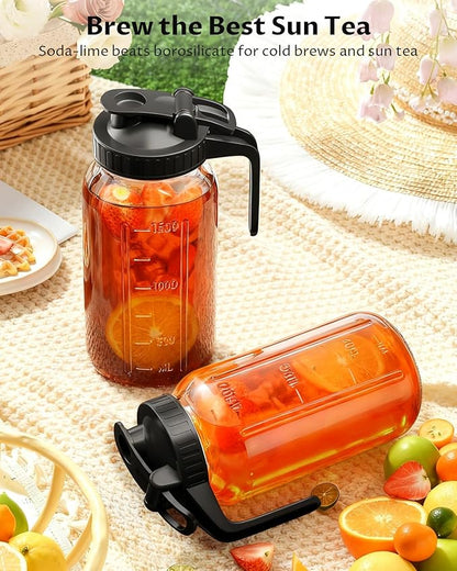 64 oz Mason Jar Pitcher – Airtight & Leakproof Glass Pitcher
