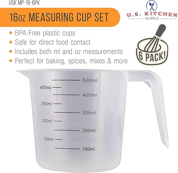 U.S. Kitchen Supply Plastic Measuring Cups - 16 oz Liquid Measuring Cup Set of