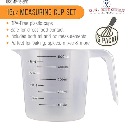 U.S. Kitchen Supply Plastic Measuring Cups - 16 oz Liquid Measuring Cup Set of