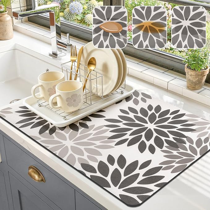 Findosom Floral Dish Drying Mat, Cuttable Drying Mat
