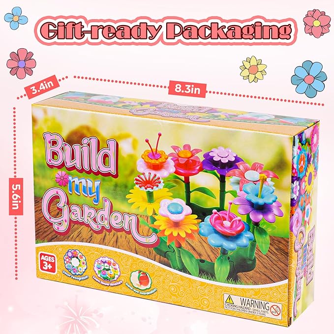 FUNZBO 99pcs Flower Garden Building Toys Set -Spring Toys for 3 4 5 6 7 8 9 Years Old Girls, STEM Montessori Educational Toys for Toddlers Kids,Sorting & Stacking Building Block for Birthday Gifts