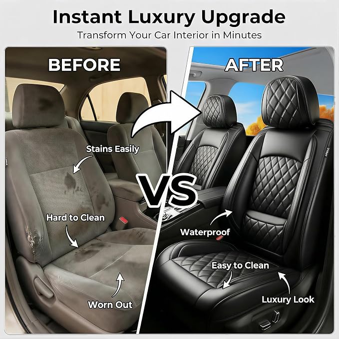 Car Seat Covers Compatible with Hyundai Venue 2020-2025 2026 - Waterproof & Breathable Luxury Leather All-Weather Seat Cushions Protectors, Airbag Compatible, Only 2 Front seat Covers (Black)