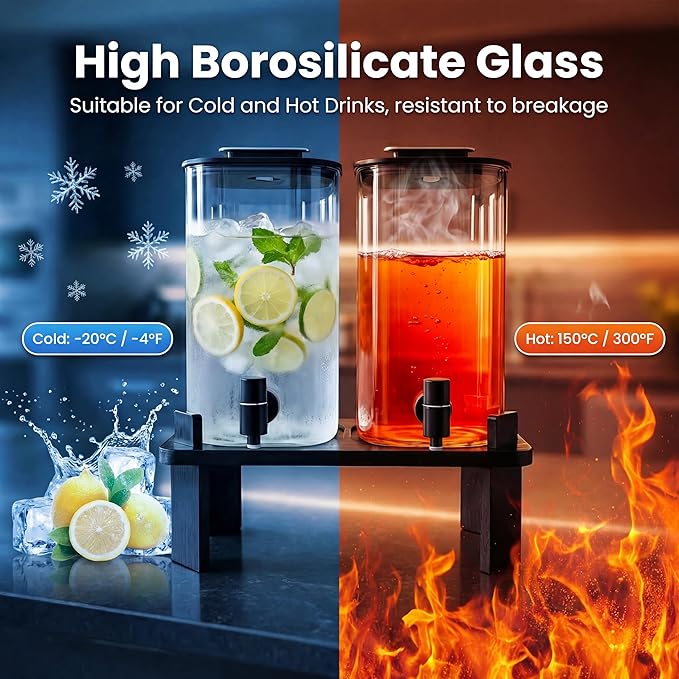 2 PCS 3 Gallon Drink dispenser, Glass Beverage Dispenser
