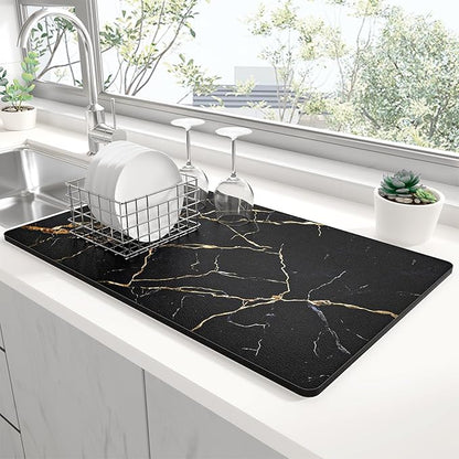 Rnivvi Dish Drying Mat for Kitchen Counter, XL 15 x 24" Cute Marble Absorbent