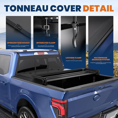 KUIPERAUTO Quad 4-Flip 5.5FT Soft Flip Truck Bed Tonneau Cover On Top Compatible with 2015-2026 Ford F150 F-150 Bed Fourth Flip Styleside Truck Bed Cover,67inch