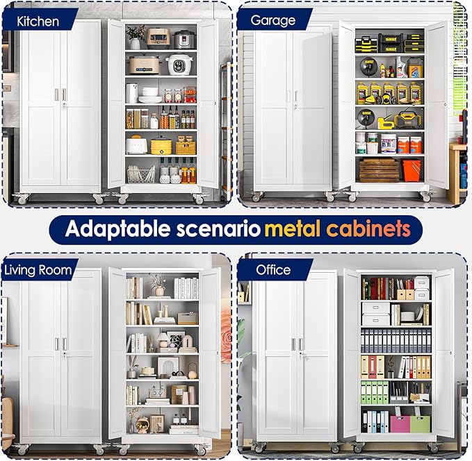 75" H Metal Garage Storage Cabinet, Rolling Tool Cabinet