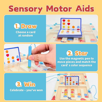 Busy Board,Kids Montessori Magnetic Wooden Toys: 3 4 5 6 7 Year Old Birthday Gifts for Boys Girls Preschool Educational Learning Activities Toy Sensory Autistic Puzzle Battle Game for Toddlers