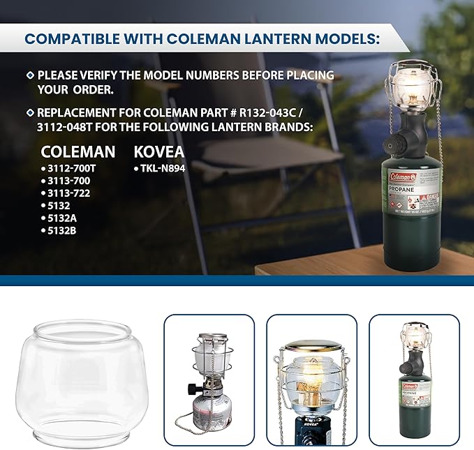 AMERICAN MANTLE Lantern Globe – Clear Borosilicate Glass Replacement for CLMN Lanterns 1.88" W x 2.25" H – Fits Models 214, 285, 288, 5150, 5151A/B/C & More – Heat Resistant Transparent Globe