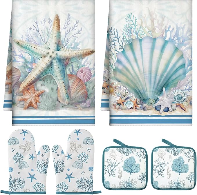 Jingmore 6 Pcs Kitchen Decor Set Accessorie Farmhouse Kitchen Towels Pot