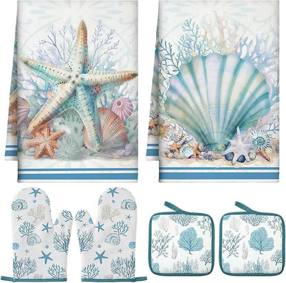 Jingmore 6 Pcs Kitchen Decor Set Accessorie Farmhouse Kitchen Towels Pot