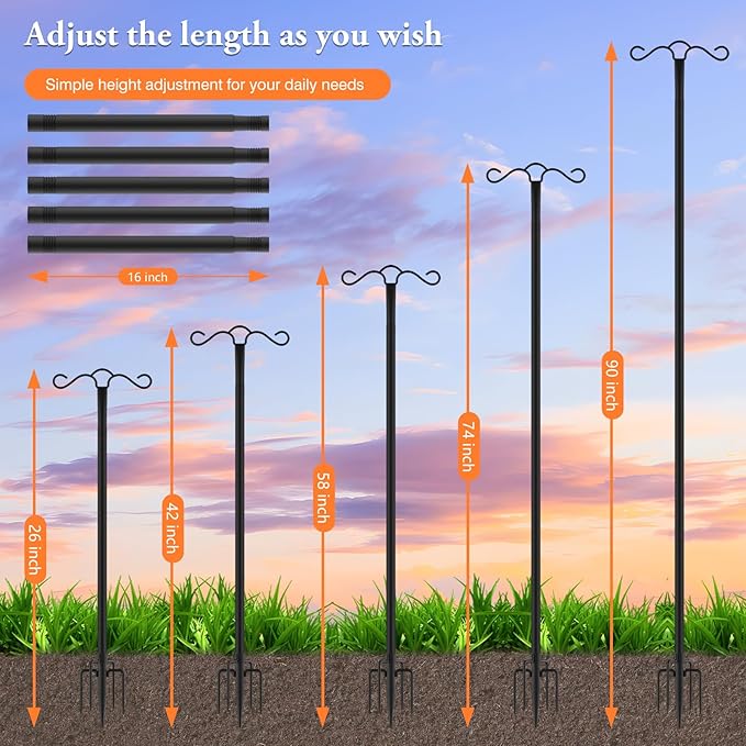 Double Shepherds Hook for Outdoor with 5 Prong Base 90 Inch Heavy Duty Two Sided Bird Feeder Pole for Hanging Lantern,Hummingbird Feeder,Lightweight Plant,Shepherds Hook for Bird Feeders