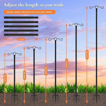 Double Shepherds Hook for Outdoor with 5 Prong Base 90 Inch Heavy Duty Two Sided Bird Feeder Pole for Hanging Lantern,Hummingbird Feeder,Lightweight Plant,Shepherds Hook for Bird Feeders
