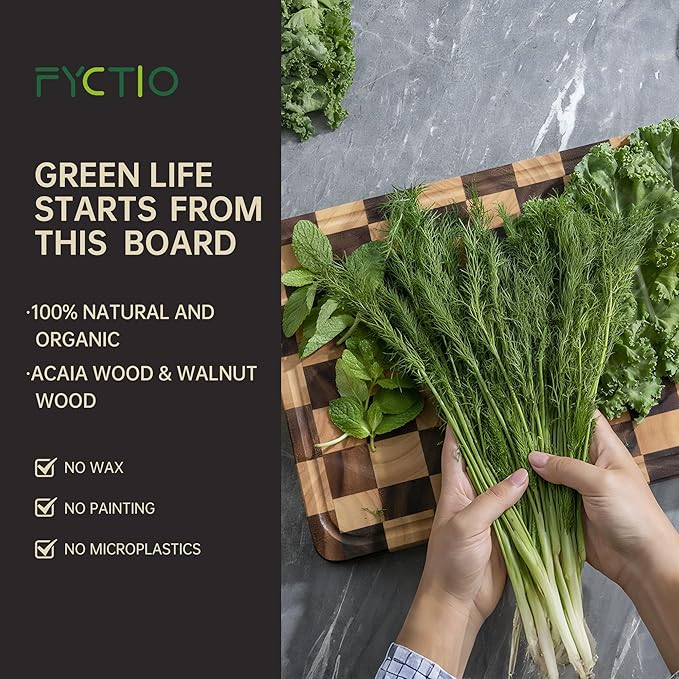 Checkered Cutting Boards for Kitchen, Acacia Wooden Chopping Board