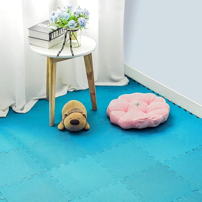 qqpp EVA Rubber 18 Tiles Interlocking Puzzle Foam Floor Mats - Baby Play Mat for Playing | Exercise Mat for Home Workout. Indigo naturalis (Dark Green). QC-Pb18N