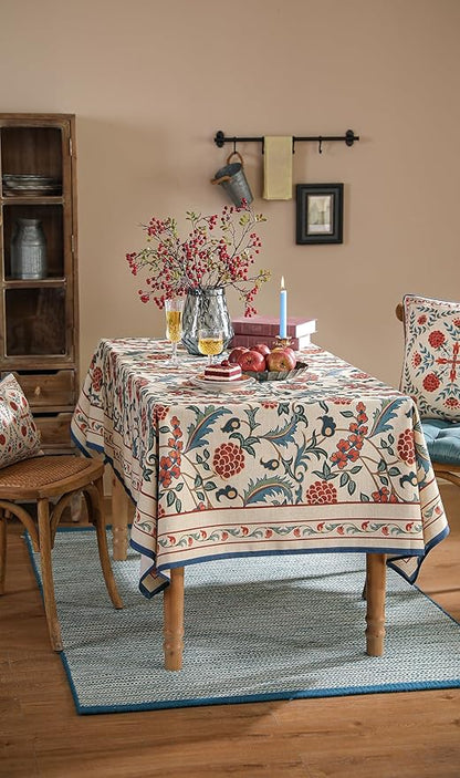 patdrea Designer Vintage Linen Small Square Tablecloth,French Anti-Wrinkle Durable Floral Table Cloth,Colorful Table Cover for Kitchen Dining,Parties,Christmas,Thanksgiving,Party,55"x55"-Puno