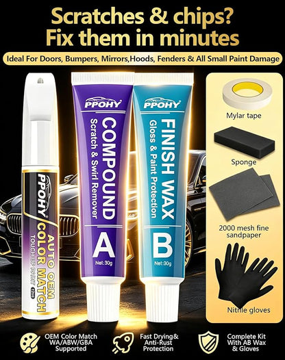 Atlas Blue Metallic(B3/M7440) Touch Up Paint for Ford with A/B Wax OEM Exact Match,Scratch Repair Kit,2-In-1 Tip/Brush,Quick Dry Anti-Rust Waterproof Paint F-150,Mustang,Explorer,Bronco
