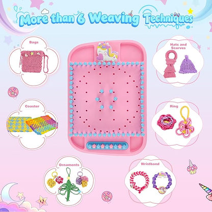 6-in-1 Friendship Bracelet Making Kit,Weaving Loom Kit Toys, 400+ Pcs Craft Kits For Kids,A multi-functional Weaving loom that can be used to make Bracelet, potholder, pendants, bags, hats and scarves
