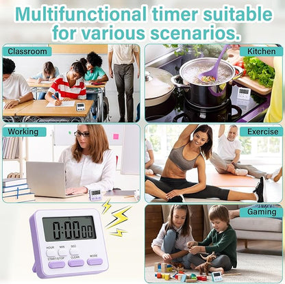 Leumoi 6 Pcs Digital Kitchen Timer 24 Hour Clock and Alarm Function Timer