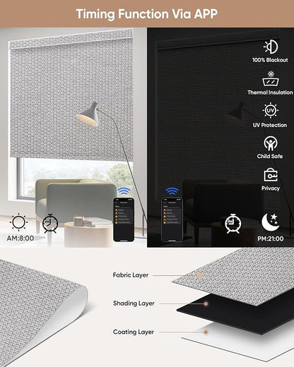 Kincmo Motorized Blinds with Remote, 100% Blackout Motorized Roller Shades Work