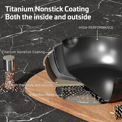 Nonstick Cookware Set, Titanium Coating Pan Set, Induction Cookware Oven Safe