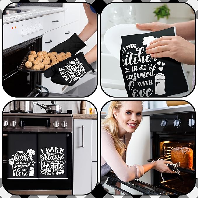 Sratte 6 Pcs Kitchen Decor Accessories Set Farmhouse Towels Pot Holders Oven