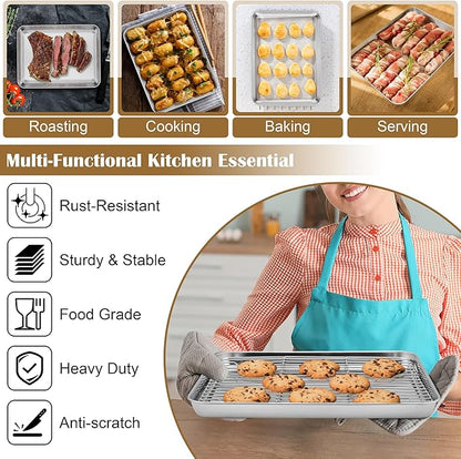 E-far Baking Sheet with Wire Rack, Stainless Steel Cookie Sheets Pan & Cooling