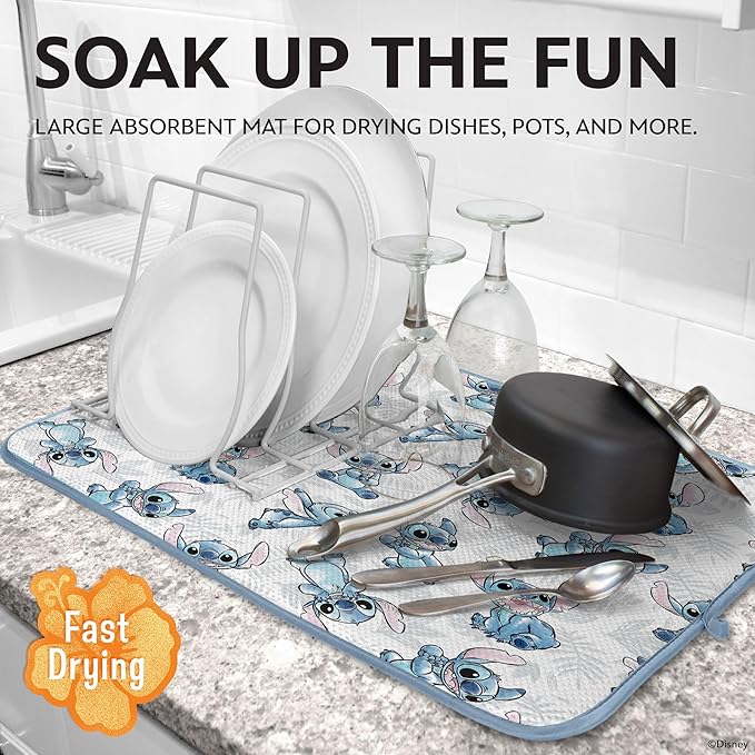 Disney Dish Drying Mats for Kitchen Counter – 16" x 18" Absorbent Kitchen