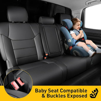 Super Cover for Toyota Tundra Seat Covers 2014-2021 (CrewMax only), Full Covered Leather Seat Protectors for Tundra 2021 2020 2019 2018 2017 2016 2015 2014 Truck Car Accessories with Carbon Fiber